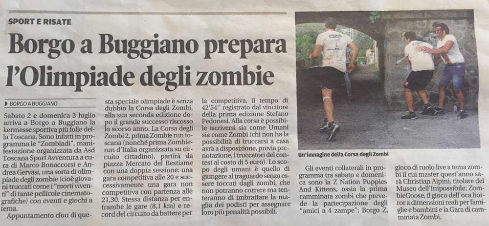 Borgo a Buggiano prepara l’Olimpiade degli zombie